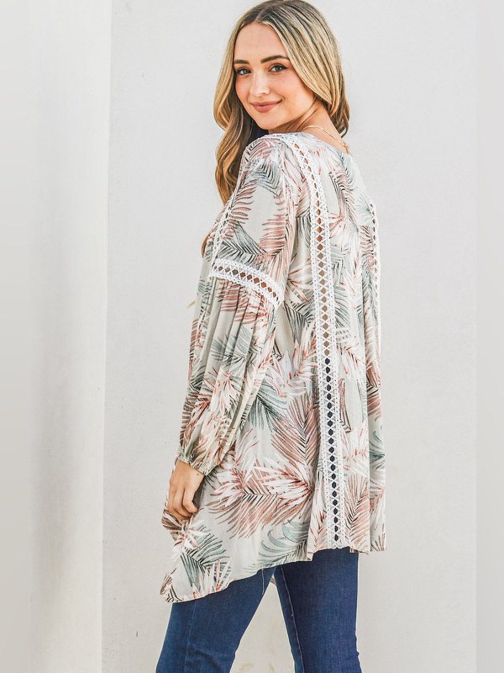 And The Why Printed with Lace Trim Casual Tunic Top - Picture 3 of 3